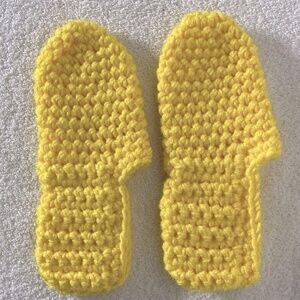 Vintage Handmade Yellow Crochet Knit Slip On Slippers